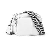 befen Small Genuine Leather Camera Crossbody Bags for Women Triple Zip Cross Body Purses Handbag with Wide Strap, A01-white, Crossbody Camera Bag