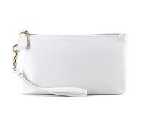 Befen White Leather Clutch Bags for Women, Small Ladies Wristlet Cell Phone Purse Wallet with Detachable Wrist Strap & Zip Closure for Evening, Holiday, Fit Phone 11 or Less 6.5 Inch