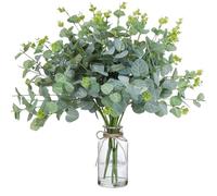 Beferr 3 Bunches Artificial Eucalyptus Stems Leaves, Fake Eucalyptus Branches Artificial Flowers, Faux Green Foliage Stems Silk Greenery for Flower Arrangement, Home Wedding Party Decoration