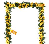 Beferr 4 Pcs Artificial Sunflower Garland Fake Silk Sunflowers Daisy Vines Yellow Faux Flower Garland Wall Hanging Plants for Home Wedding Party Garden Decoration DIY Wreath