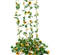 Beferr 4 Pcs Artificial Sunflower Garland Fake Silk Sunflowers Vines Yellow Faux Daisy Flower Garland Wall Hanging Plants for Home Wedding Party Garden Decoration DIY Wreath