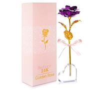 Beferr Birthday Gifts for Women Golden Foil Eternal Rose Purple Flower Gift with Heart Stand,Gifts for Her Mum Stepmum Grandma Wife Sister Mothers Day Rose Gifts for Mum from Daughter Son