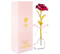 Beferr Birthday Rose Gifts for Mum from Daughter Son Golden Foil Forever Rose Pink Flower Gift with Heart Stand, Gifts for Women Her Mum Girlfriend Grandma Wife Sister Daughter