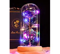 Beferr Christmas Rose Gifts for Women Galaxy Colorful Rose Birthday Gifts for Women Crystal Rainbow Flower Gifts for Her Mum Wife Light Up Flower In Glass Dome Christmas Thanksgiving Anniversary