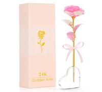 Beferr Enchanted Rainbow Flower Gift for Women Pink Rose with Heart Base