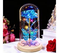 Beferr Rainbow Light Up Flower Gift for Women Blue Galaxy Rose Gift for Her | Double-Llayer Butterfly In Glass,Gifts for Mother,Wife,Daughter,Grandma,Birthday Gifts for Women,Christmas,Valentine's Day