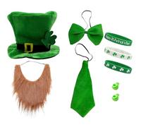 BeFirst St. Patrick's Day Costume Set, Includes Leprechaun Hat, Beard, Bow, Bow Tie and 2 PCS Bracelet, Set a, Medium