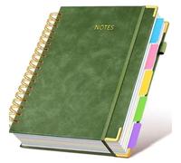 Befoore Hardcover Spiral Notebook,Removable Dividers 300 Pages Leather 5 Subject Notebook College Ruled 100GSM Large Spiral Notebooks(Green)