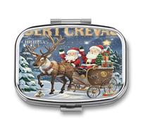 Before Christmas Pill Case 2 Compartments Travel Pill Organizer for Pocket Small Pill Box Portable Pill Container Metal Medication Holder to Hold Vitamin Fish Oil Supplement