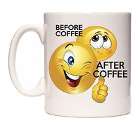 Before Coffee After Coffee gift mug, Can be personalised with a name and or a short message. White Ceramic tea coffee or hot chocolate mug