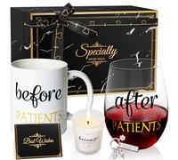 Before Patients After Patients Because Patients Gift Set 11 Oz Coffee Mug 18 Oz Wine Glass and Candle for Doctor Medical Assistant Nurse Practitioner Physical Therapists Graduation Gifts for Women