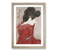 Before the Mirror by Ito Shinsui Framed Print | A2 Oak Framed Wall Art | Ready to Hang | Modern Nature Picture | Living Room Bedroom Lounge Office