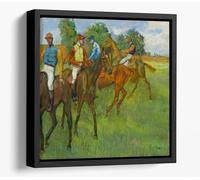 Before the Race, c. 1887-89. Edgar Degas Canvas Floater Frame Square Print Picture Art - Black Frame 16 inch wide x 16 inch high