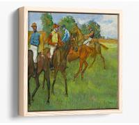 Before the Race, c. 1887-89. Edgar Degas Canvas Floater Frame Square Print Picture Art - Light Oak Frame 24 inch wide x 24 inch high