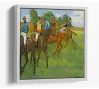 Before the Race, c. 1887-89. Edgar Degas Canvas Floater Frame Square Print Picture Art - White Frame 30 inch wide x 30 inch high