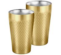 BEFOY Pint Cup - 16oz Double Layer Cup Wall Stainless Steel Unbreakable Hot & Cold Drinking Cups for Home & Outdoor (gold, 2 Count (Pack of 1))