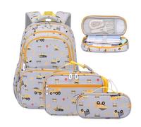 BEFUNIRISE School Backpack Kids Set Middle Elementary Preschool with Lunch Bag & Pencil Case Bookbags for Boys Girls, A-construction Trucks Grey, One size