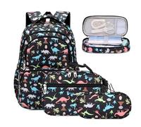 BEFUNIRISE School Backpack Kids Set Middle Elementary Preschool with Lunch Bag & Pencil Case Bookbags for Boys Girls, A-dinosaur Black, One size