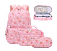 BEFUNIRISE School Backpack Kids Set Middle Elementary Preschool with Lunch Bag & Pencil Case Bookbags for Boys Girls, A-Daisy Pink, One Size, School Backpack