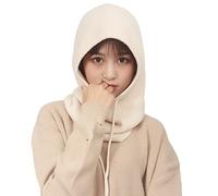 BeFur Hooded Scarf Hat for Women Warm Unisex Balaclava Pullover Knitted Beanie with Drawstring Outdoor Sports Beige