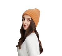 BeFur Warm Beanie Cashmere Ladies Winter Knitted Light Stripe Wide-Brim Simple Woolen Hat Ginger