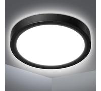 Befurglor LED Ceiling Lights 15W, 1500LM Daylight White 5000K Round Bathroom Light Ø 18cm,IP44 Waterproof, Flush Ceiling Lights for Living Room, Kitchen, Bedroom, Office 1 Pack Black