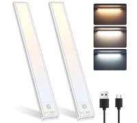 Befurglor Under Cabinet Kitchen Lights, 3 Color Dimmable Motion Sensor Lights 39cm, 3000mAh Rechargeable LED Magnetic Stick on Strip Lights for Closet, Cupboard, Wardrobe, Stair (2 Pack, Silver)