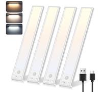 Befurglor Under Cabinet Kitchen Lights, 3 Color & Stepless Brightness, 4 Modes, 26cm Motion Sensor Light, 2000mAh Rechargeable LED Magnetic Strip Lights for Closet, Cupboard, Stair (4 Pack, Silver)