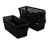 Begale 6 Pack Slim Plastic Storage Baskets, Small Cupboard Basket, Black