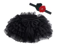 Beganly Baby Girls Soft Fluffy Ruffles Tulle Skirt with Diaper Cover Toddler Princesses Party Tutu Sets with Flower Headband Black S
