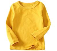 Beganly Girls Crew Neck T-Shirt Soft Warm Base Layer Toddler Little Kids Cotton Long Sleeve Tops Yellow 130