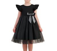 Beganly Girls Tulle Dress Toddler Ruffle Sleeves Bow Princess Party Casual Tutu Dresses Black 110