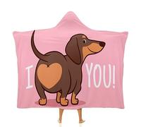 Begarm Funny Dachshund I Love You Cute Wearable Blanket Fleece Hooded Robe Cloak Throw Quilt Poncho Microfiber Sherpa Plush Warm Wrap 60"x50" for Teens