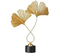 Begchy Home Decor Golden Ginkgo Leaf Ornaments with 2 Leaves and Base, Modern, Simple Table Sculpture