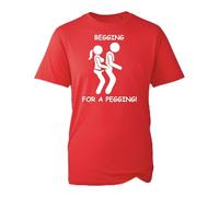Begging Gor A Pegging Naughty T-Shirt - Funny Humour Lover Gift for Father’s Day - Sarcastic Gag Gift for Him or Her Graphic Tee - Unisex Adults Novelty Shirt (Red, M Years)