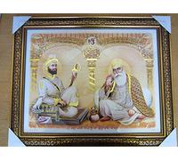 Beghal Beautiful Large Guru Nanak Dev Ji And Guru Gobind Singh Ji Of Sikhism in Gold Vintage Framed Photo - Aprox. 27" x 22"