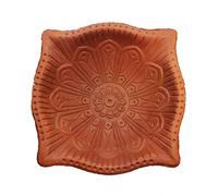 Beghal Large Square Terra Cotta Clay Diva/Diya Hand Crafted Without Wax (1) for Home Decor, Weddings, Indian/Bollywood Themes, Pooja, Navarati, Festive & New Year