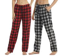 BEGIANT 2 Pack Womens Flannel Pyjama Bottoms Cotton Checked Lounge Pants Ultra Soft Pjs Trousers Pyjamas for Women Loungewear Nightwear