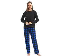 BEGIANT Winter Pyjamas Womens Pyjamas Set Ultra Soft Microfleece Long Sleeve Top & Fleece Checked PJs Bottoms Pyjamas for Women Lounge Wear Sets 2 Pieces