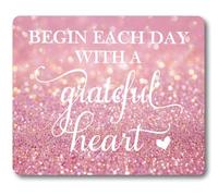 Begin Each Day with a Grateful Heart Inspirational Quote Mouse Pad, Pink Glitter Mat for Women Motivational Non-Slip Rubber Mousepad Laptop Accessory
