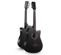 Beginner Acoustic Guitar Kit, Cutaway Wood Acustica Guitarra Elementary Tutorial Of Folk Guitar Instrument Gig Bag and Other Accessories(Black,38 in)