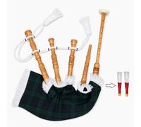 Beginner Bagpipe Musical Instrument, Tartan - Cocus Wood Finish with 2 Reeds | Student Practice Bagpipe for Young Learners (Black Watch - White Cord)