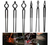 Beginner blacksmith tongs Blacksmith Forge Tong Tools Set Includes 1/4 Flat Jaw, Pick Up, Scroll, 3/8 1/2 5/8 V-Bit Tongs (6 Piece)
