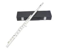 Beginner C Flute Silver 16 Holes C Tone Enclosed Key Flute E Key Woodwind Instrument Nickel Plated Silver Cupronickel Tube Flute