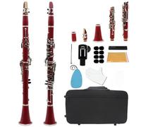 Beginner Clarinet Clarinet 17 Key Bb Clarinet Professional Instrument Bakelite Wood Clarinet Durable Clarinet Standard(Red)