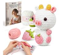 Beginner Crochet Kit for Adults - Animal Kits Amigurumi with Starter Soft Yarn, Complete DIY Step by Step Video Tutorials, Strawberry Cow Decoration, Easy Learn to Knit, with Hooks