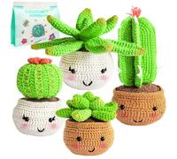 Beginner Crochet Kit for Adults, Crochet Kits for Beginners, 4PCS Potted Plant Crochet Kit, Crochet Gifts, Crochet Starter Kit for Complete Beginners Adult and Kids with Step-by-Step Video Tutorials