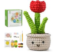 Beginner Crochet Kit,Knitting Kits for Beginners Adults,Beautiful Flowers Amigurumi Kit,Crochet Flower Kit Have Step-by-Step Video Tutorials to How to Crochet Plant,Thank You Gift