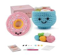 Beginner Dessert Crochet Kit with Amigurumi Starter Set - Complete Hook Tools & Video Tutorials for Kids Adults, Handmade Craft Gift with Yarn Wool