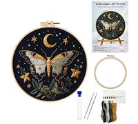 Beginner Embroidery Kit for Adults and Kids, Complete Starter Set with Step-by-Step Instructions, Hoop, Threads and Patterns to Learn Easy DIY Embroidery for the First Time (Moonlight Butterfly)